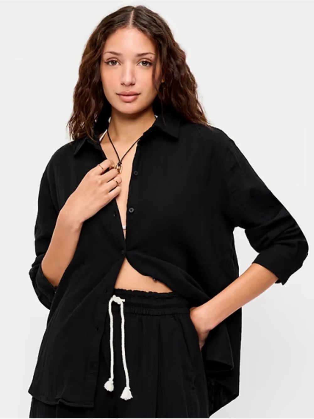 Old Navy Open Back Crinkle Gauze Button-Up Oversized Shirt